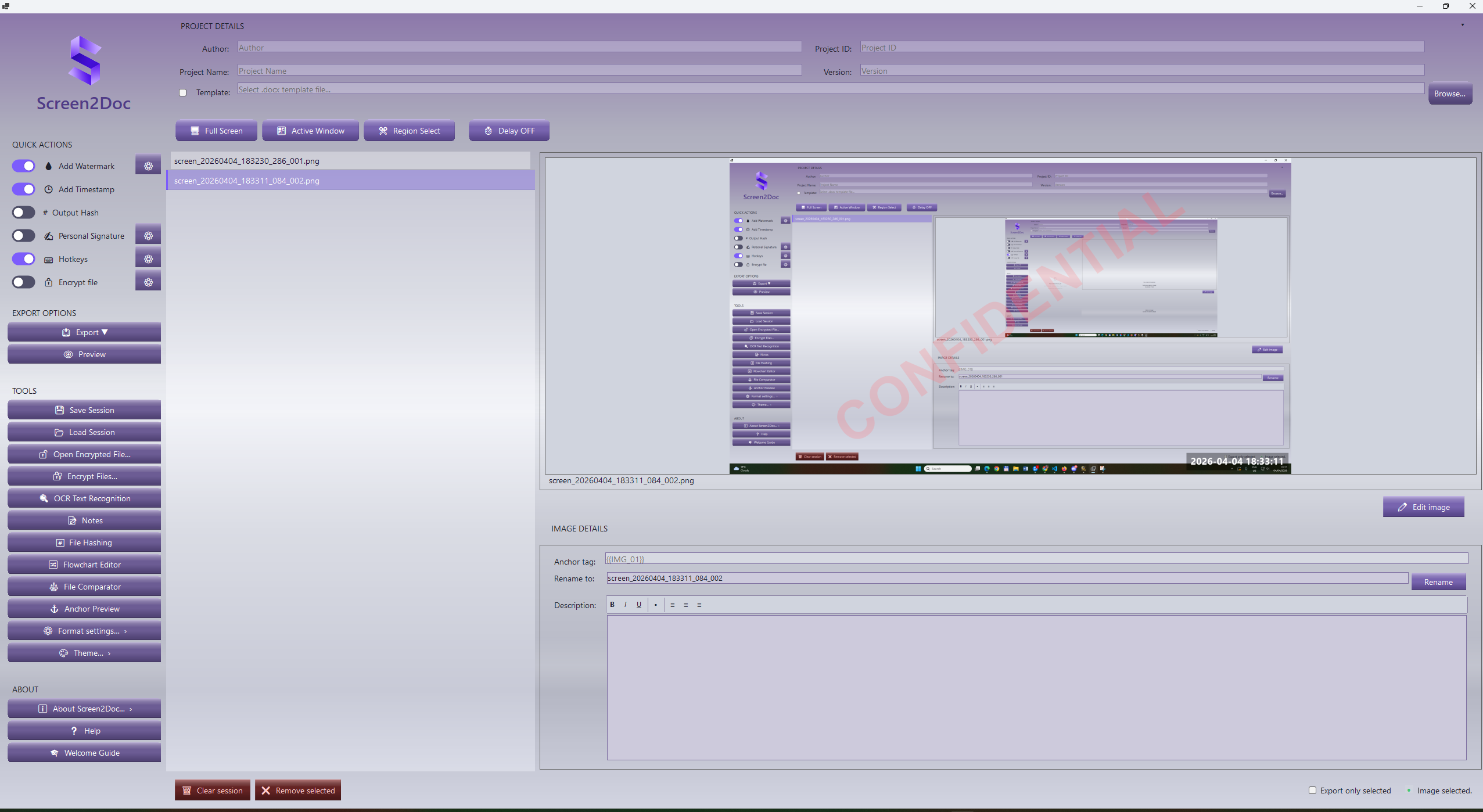 Screen2Doc Application Screenshot
